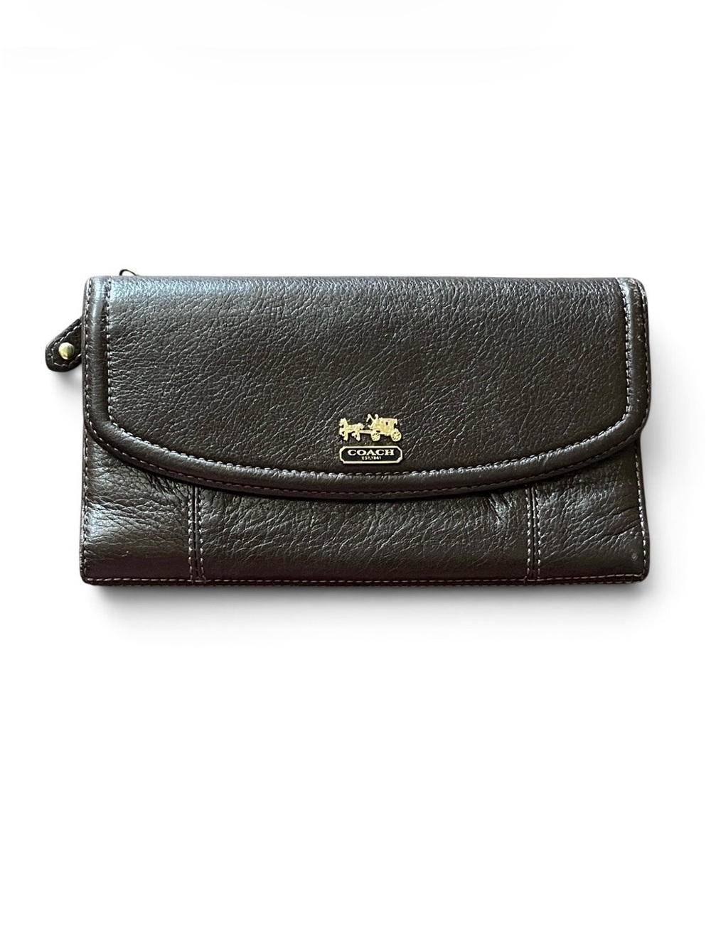 Vintage Coach Horse and Carriage Mahogany Brown Leather Flap Continental Wallet